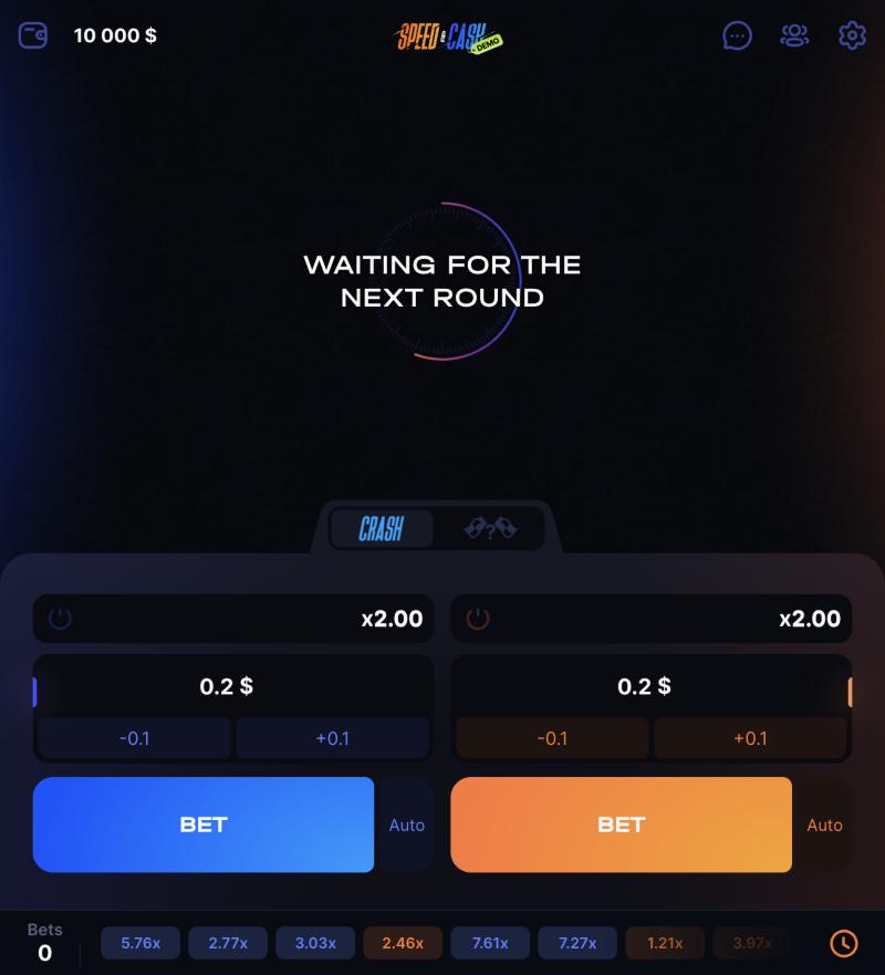 Speed n Cash bet panels at 1win: two Bet buttons, stakes and auto cash-out at x2.00